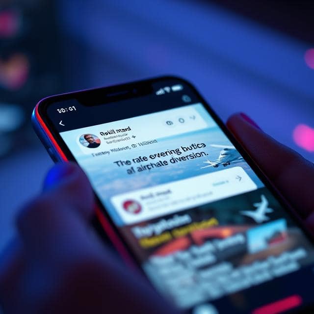 Smartphone with social media updates about United Airlines Flight UA770 diversion