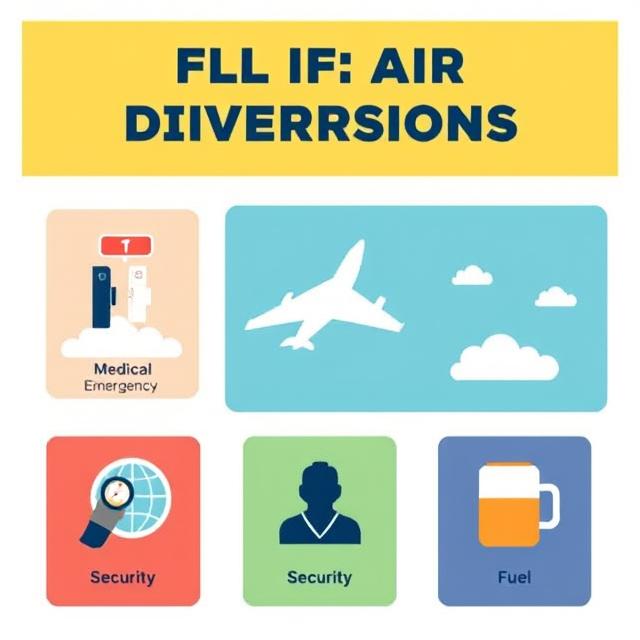 Infographic showing medical, technical, weather, and safety reasons for flight diversions