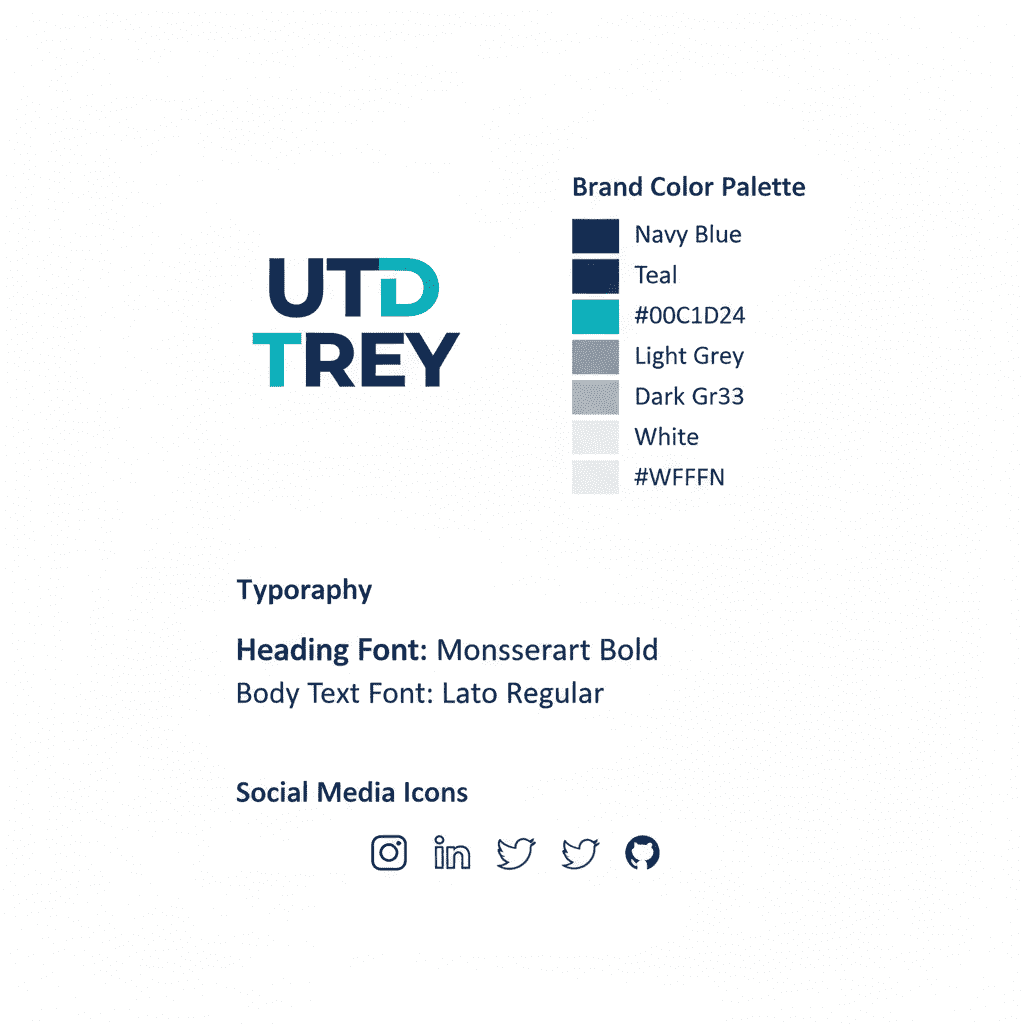 Abstract personal branding design showing Utdtrey logo, color palette and typography for digital identity